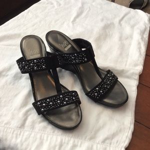 Black & Silver Wedge Sandals